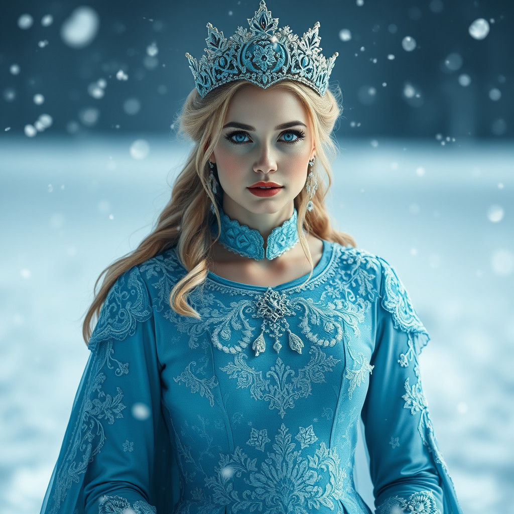 Regal Snow Queen in Icy Blue Gown