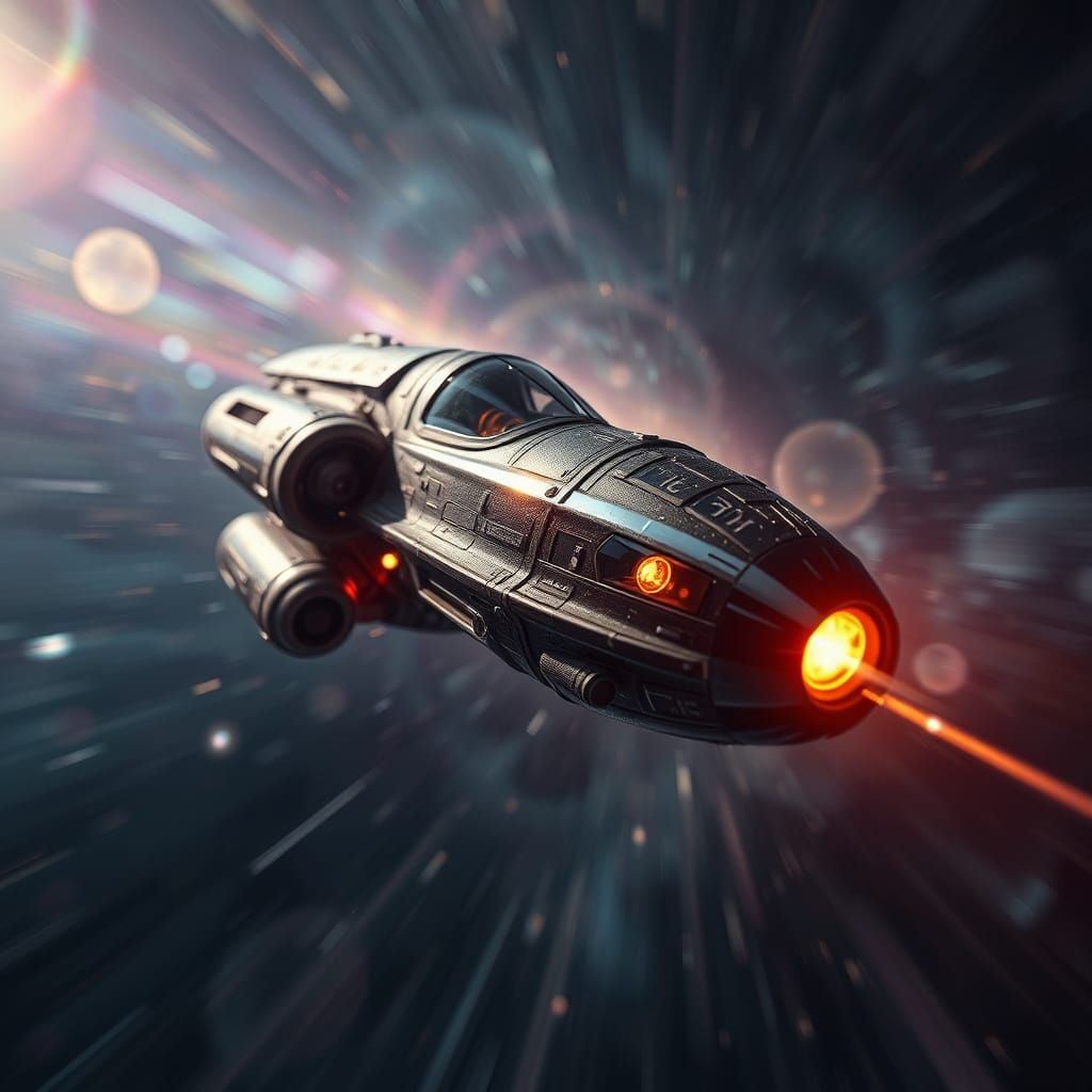 Spaceship in Iridescent Galaxy: Photorealistic Ultra Detail