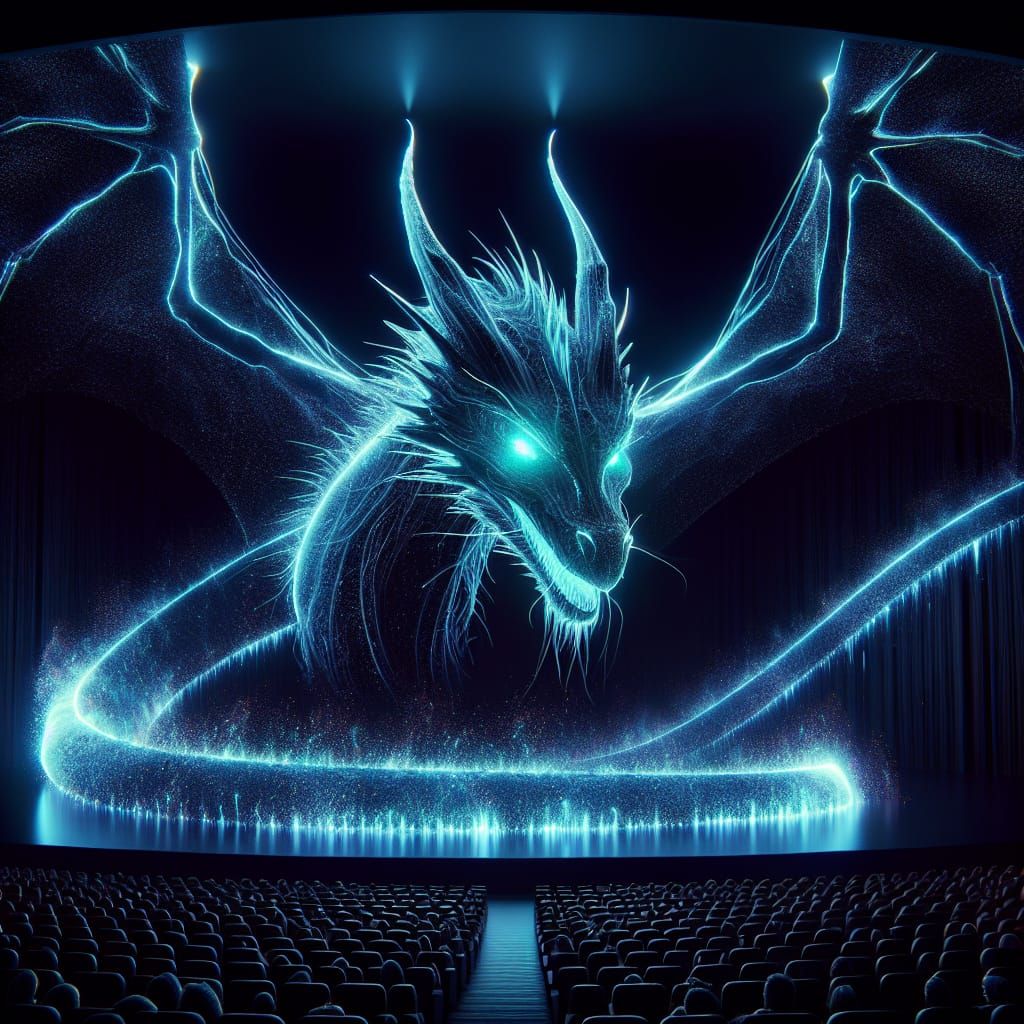 Bioluminescent Dragon Silhouette in Rain