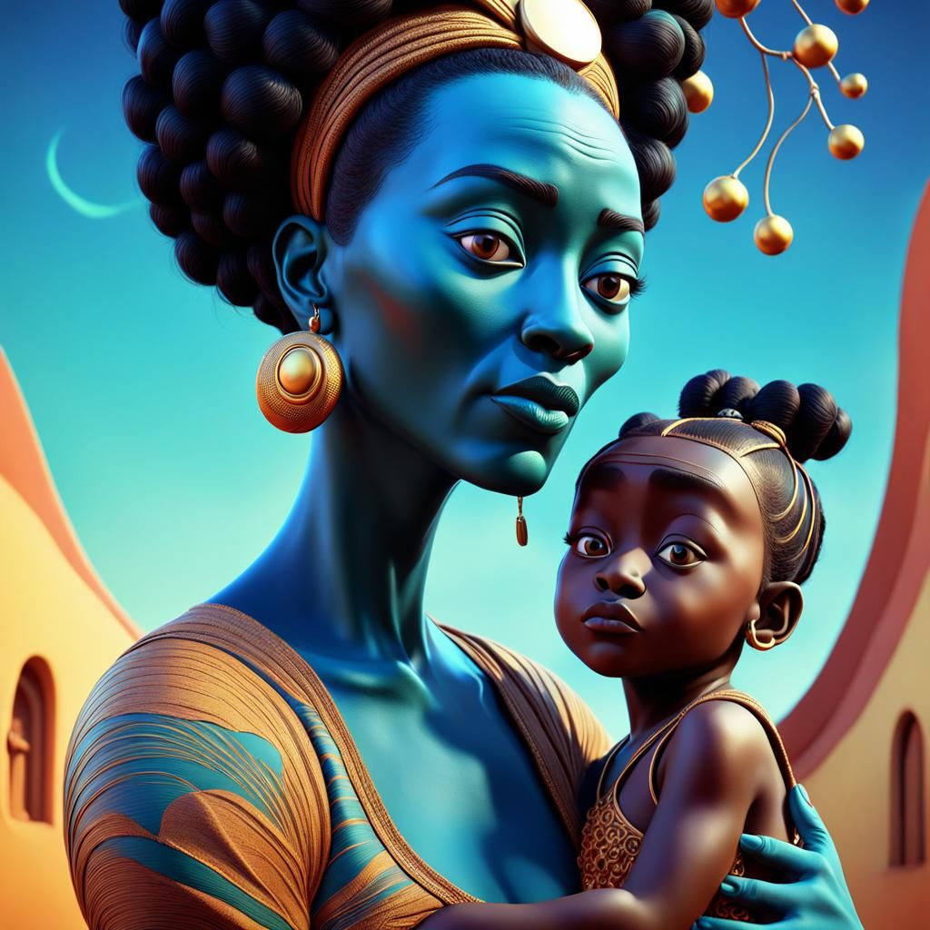 African Mother in Surreal 3D Style