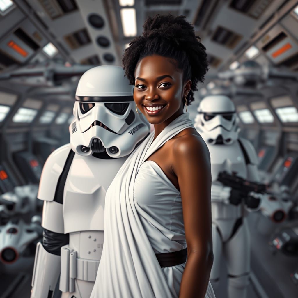 Sleek Star Wars Flight Deck Scene with Dark Skinned Heroine
