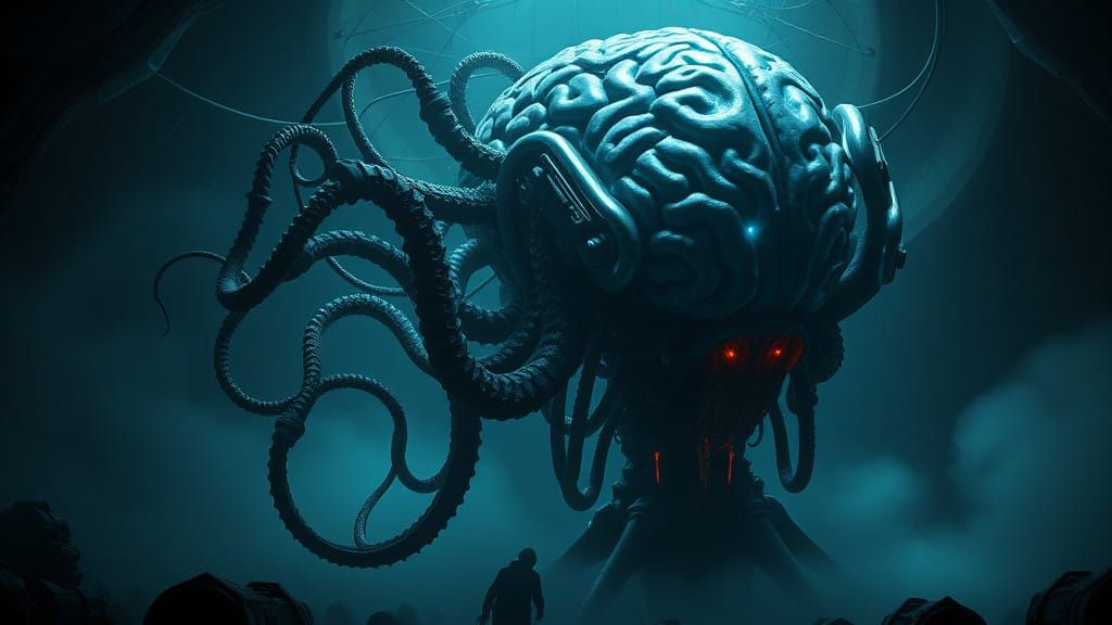 Biomechanical Horror Anchored to Futuristic Brain Apparatus