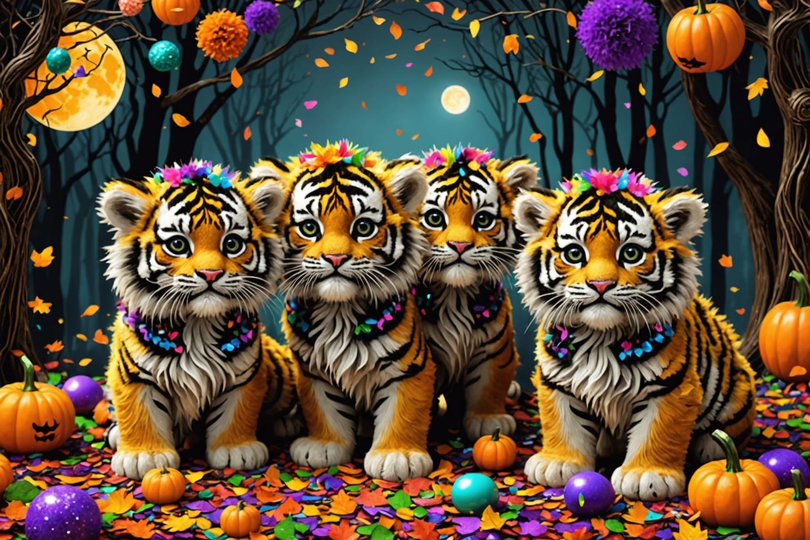 Cute Fluffy Tigers Celebrate Halloween in Klimt Style