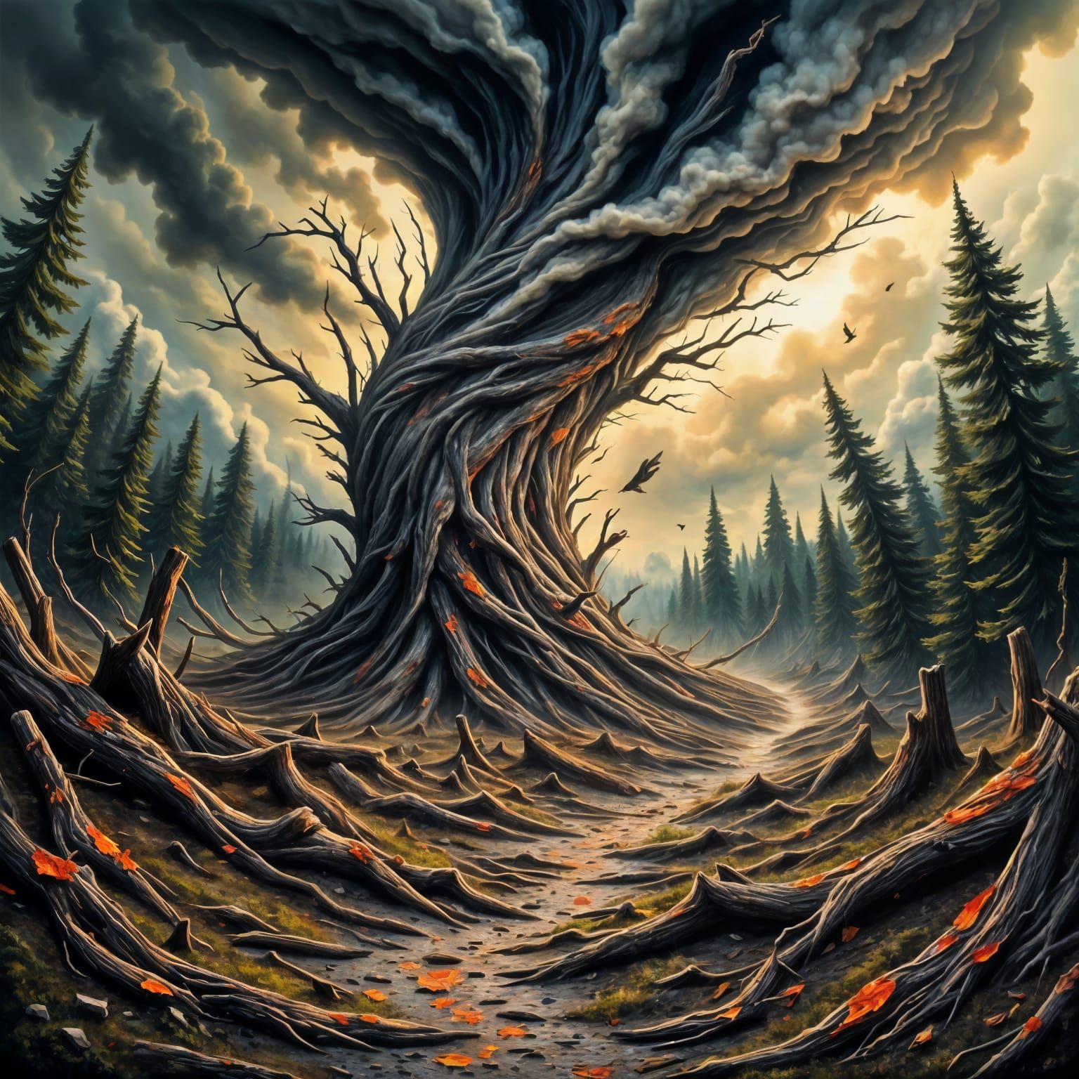 Turbulent Landscape in Neo-Impressionist Style