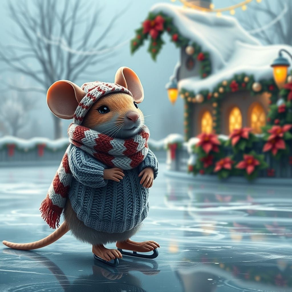 Mouse Skates Through Winter Wonderland in Vibrant Holiday Di...