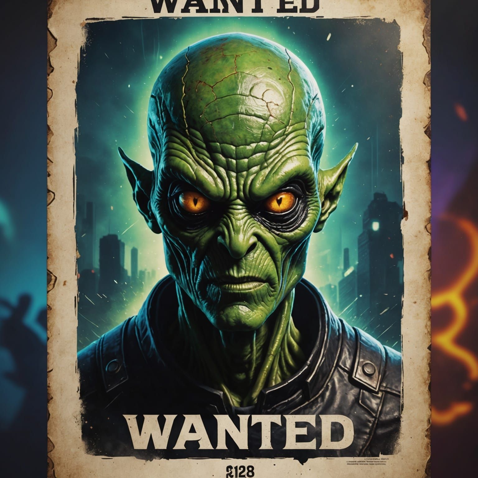 Evil Alien Fugitive Wanted Poster in Hyperrealism
