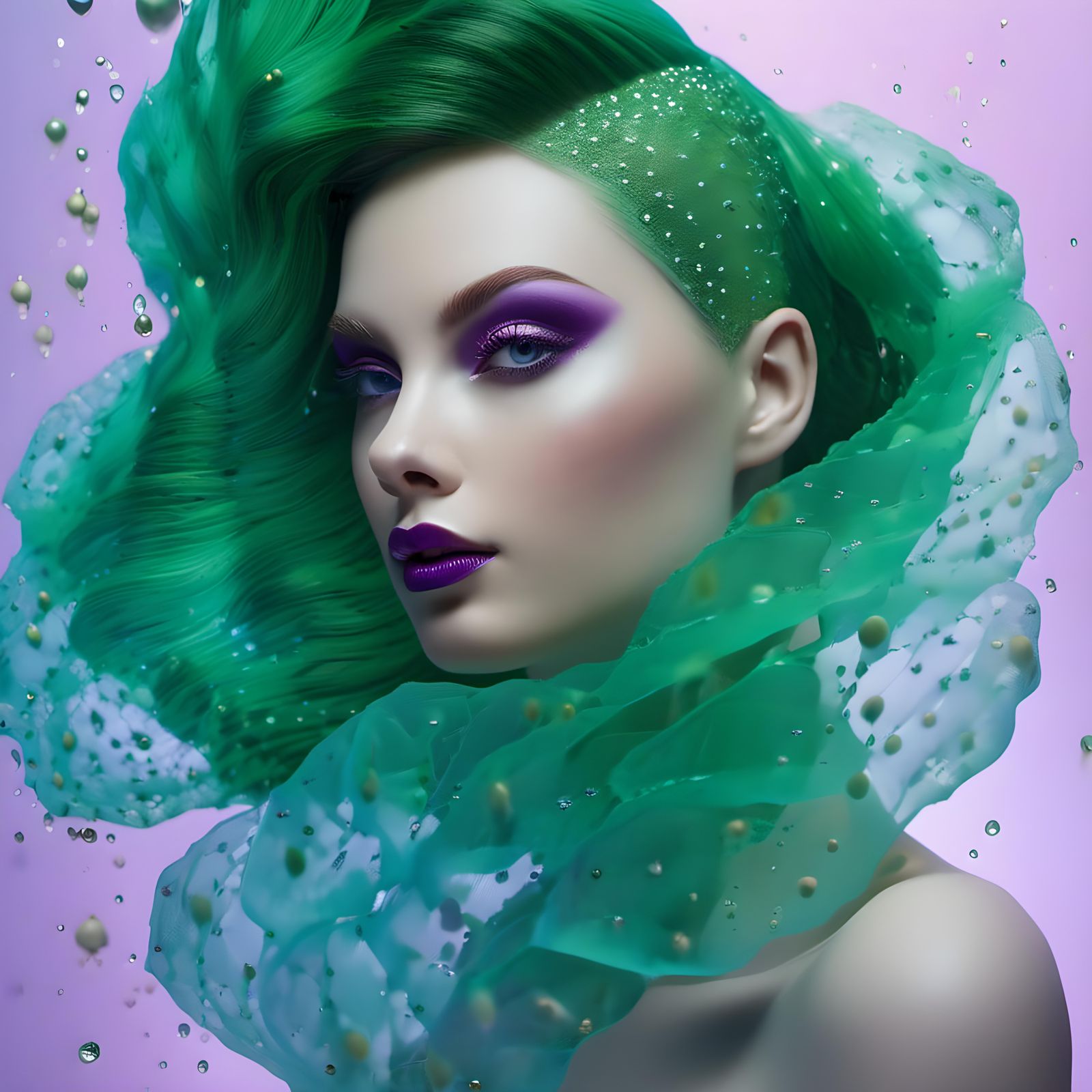 Translucent Beauty: Sea Glass Portrait in Digital Art