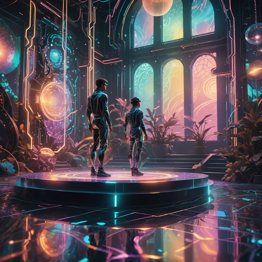 Psychedelic Being in Holographic Light, Futuristic Illustrat...