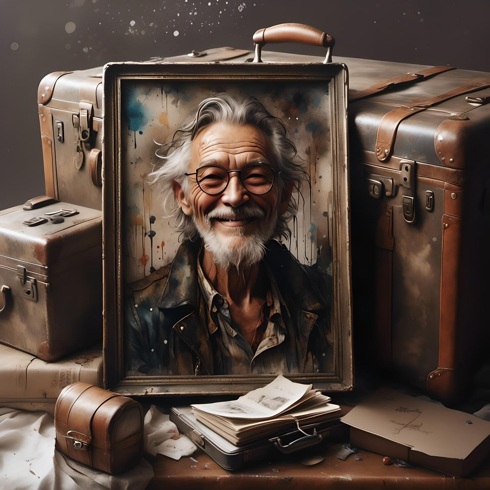 Smiling Old Man Portrait in Hyperrealism Style