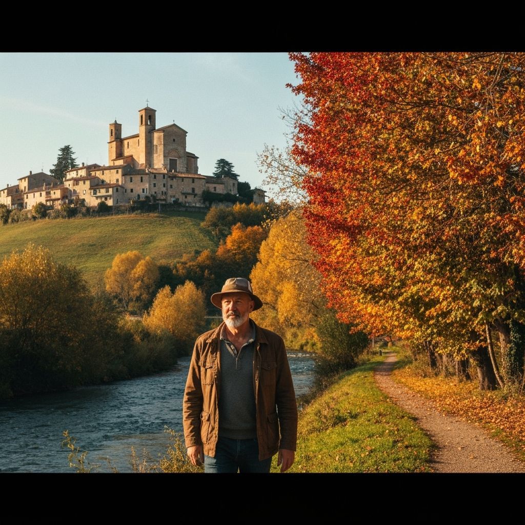Serene Italian Man in Autumn Landscape