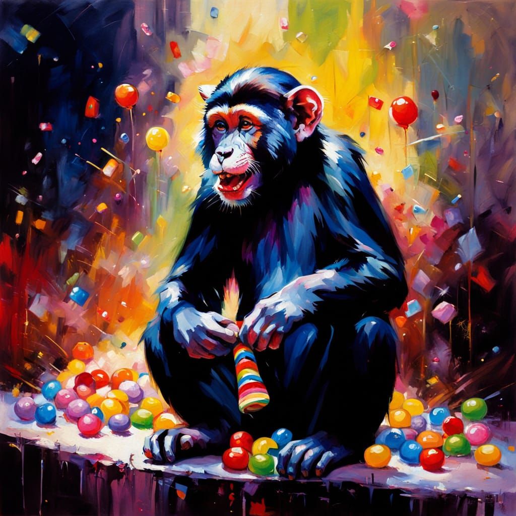 Joyful Monkey in Colorful Candyland Portrait