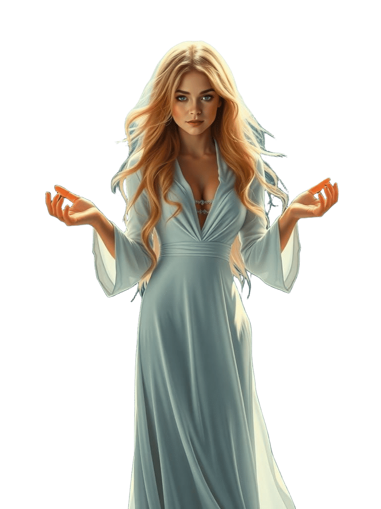 Young Female Wizard Casting White Magic