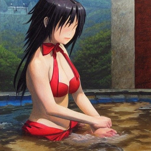 Megumin in Onsen, Oil Painting Style