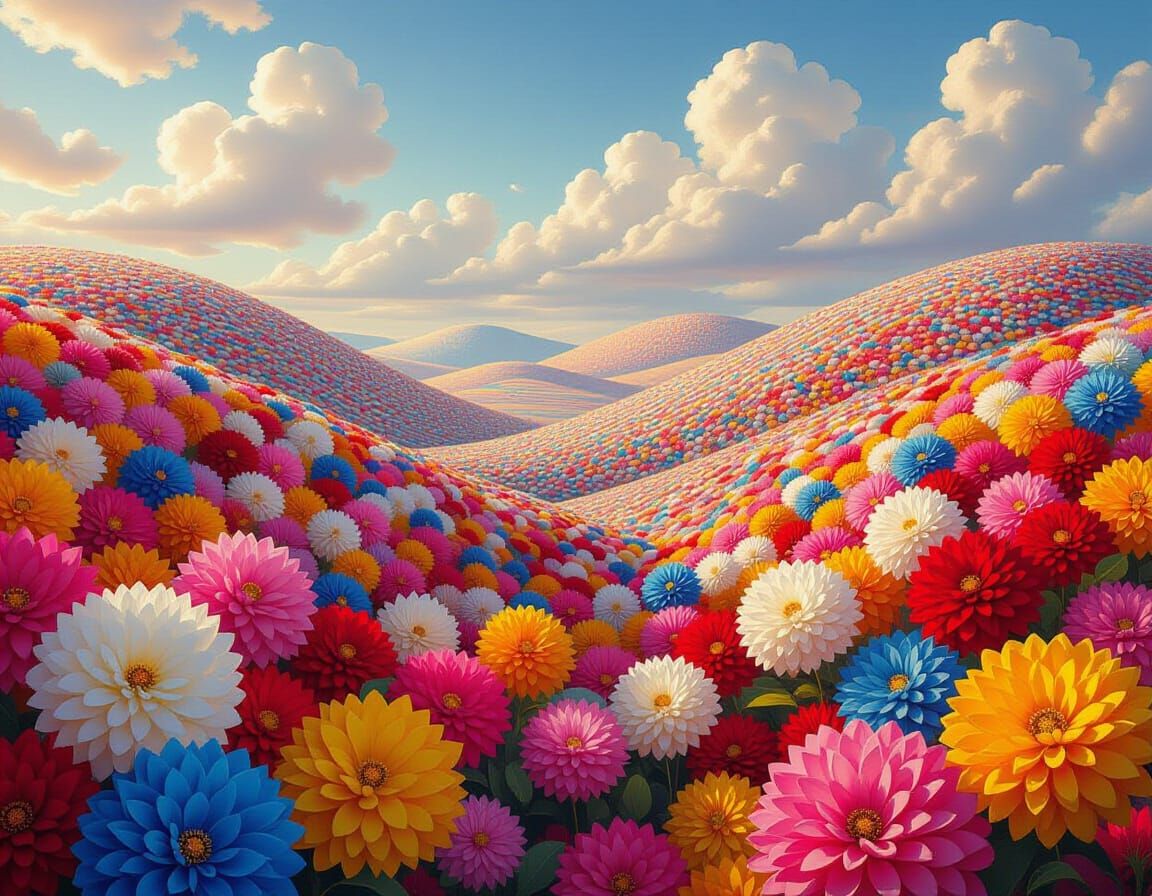 Colorful Pom Pom Landscape in Pop Art Style