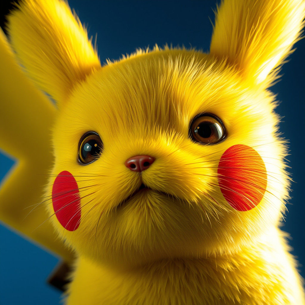 Hyperrealistic Pikachu Close-Up with Detailed Fur Texture