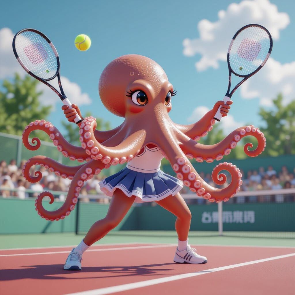 Octopus Tennis Player in Anime Style