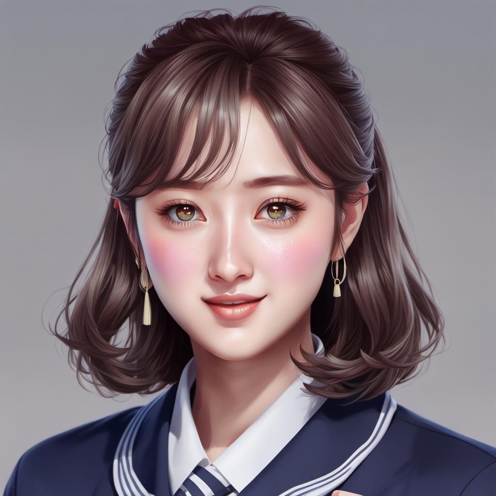 Jihyo of Twice in Korean School Uniform, 3D Anime Art