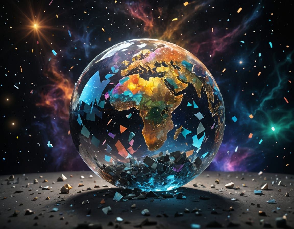 Shattered Glass Earth Globe in Space