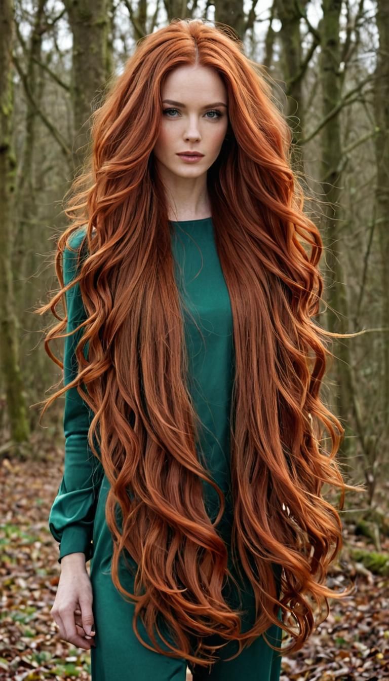Irish Woman with Vibrant Red Floor-Length Hair