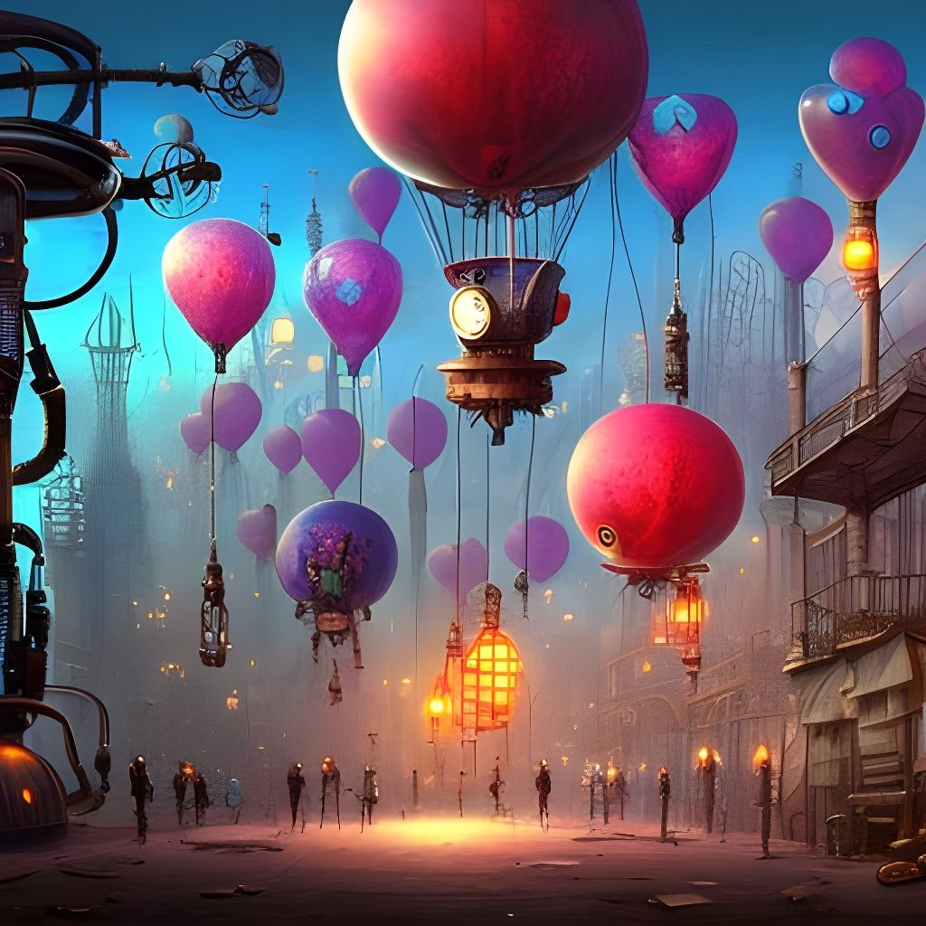 Biopunk Balloons Over Gothic Steampunk City