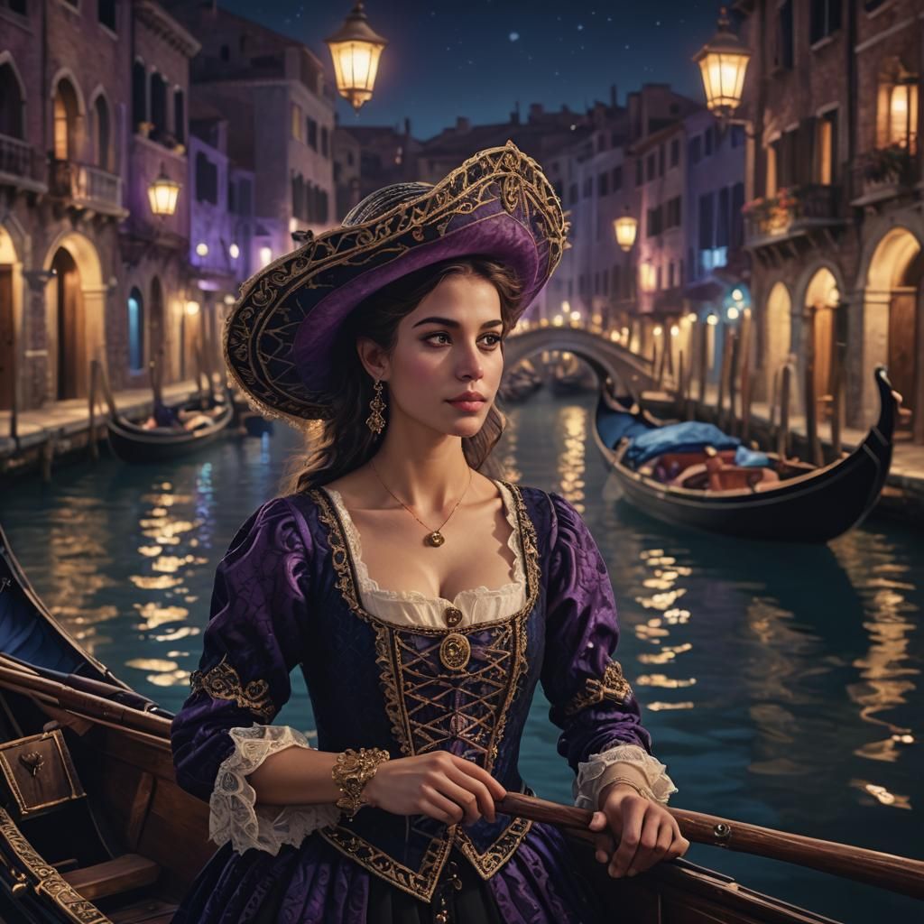 Fantasy Portrait: Female Gondolier at Night