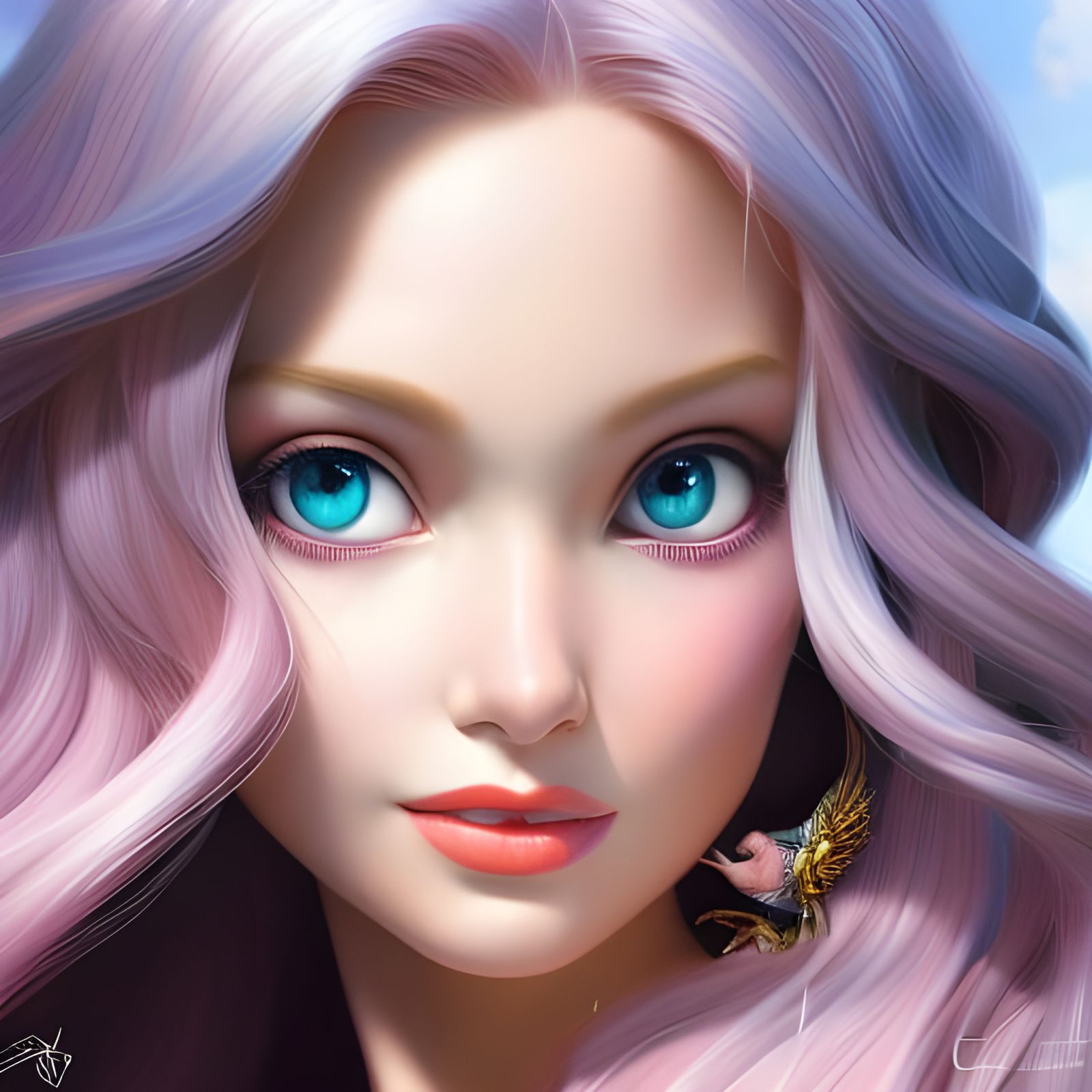 Rapunzel Surrounded by Pencils in Hyperrealistic Style