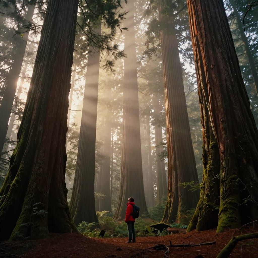 Giant Redwood Forest Sunrise Cinematic Film Still