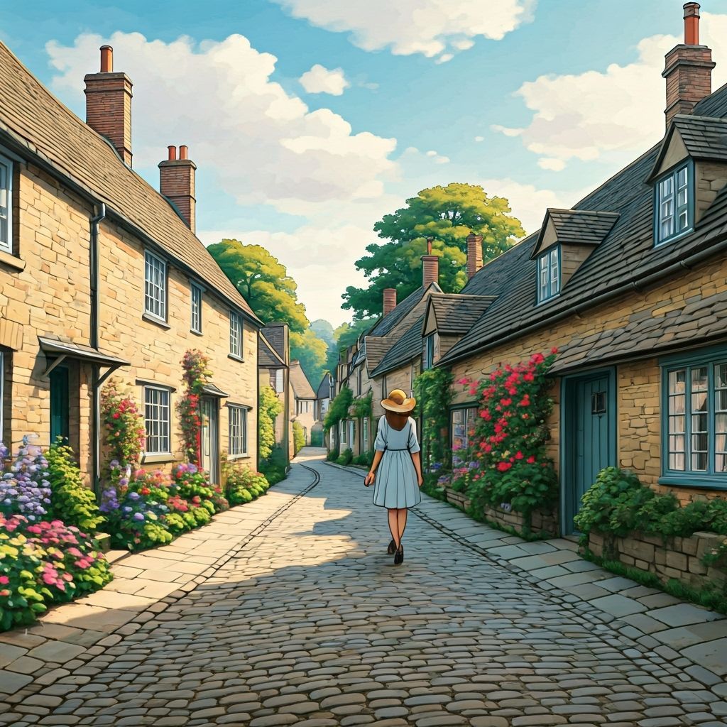 Impressionist Village Scene on a Sunny Day