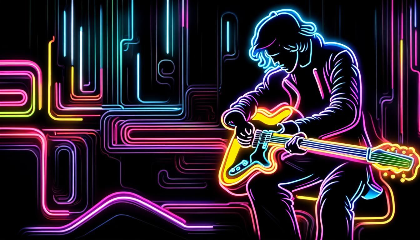 Neon Guitarist in Intricate Tube Art