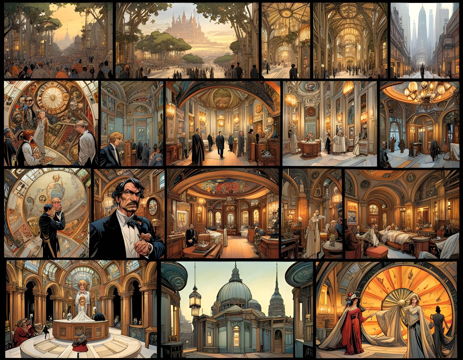 Art Nouveau Comic Book Page in Art Deco Style