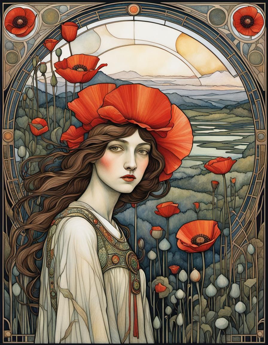 Poppy in Art Nouveau Style