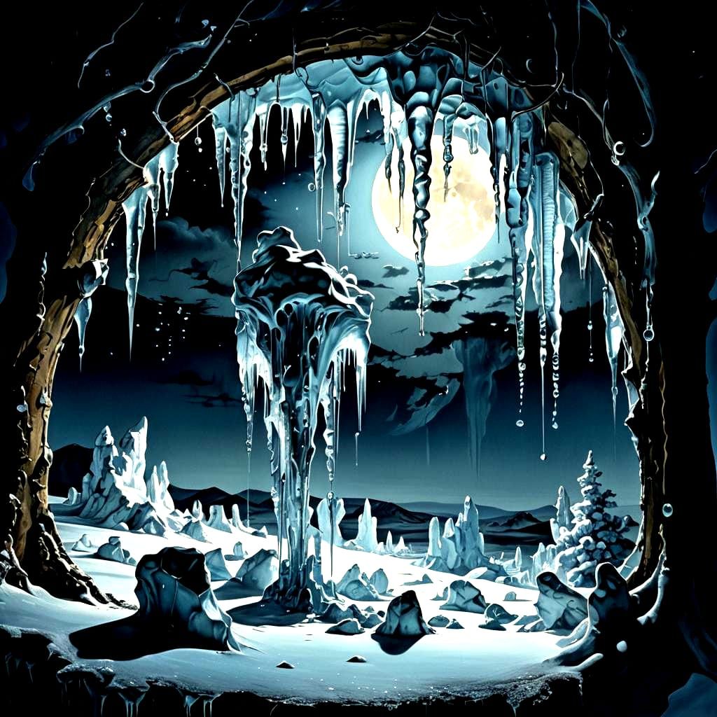 Icy Moonlit Icicles in a Minimalist Style