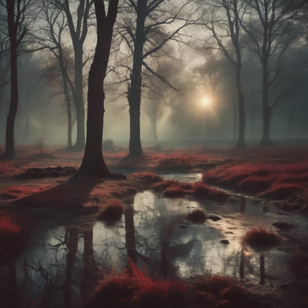 Galactic Space Landscape with Red Skies