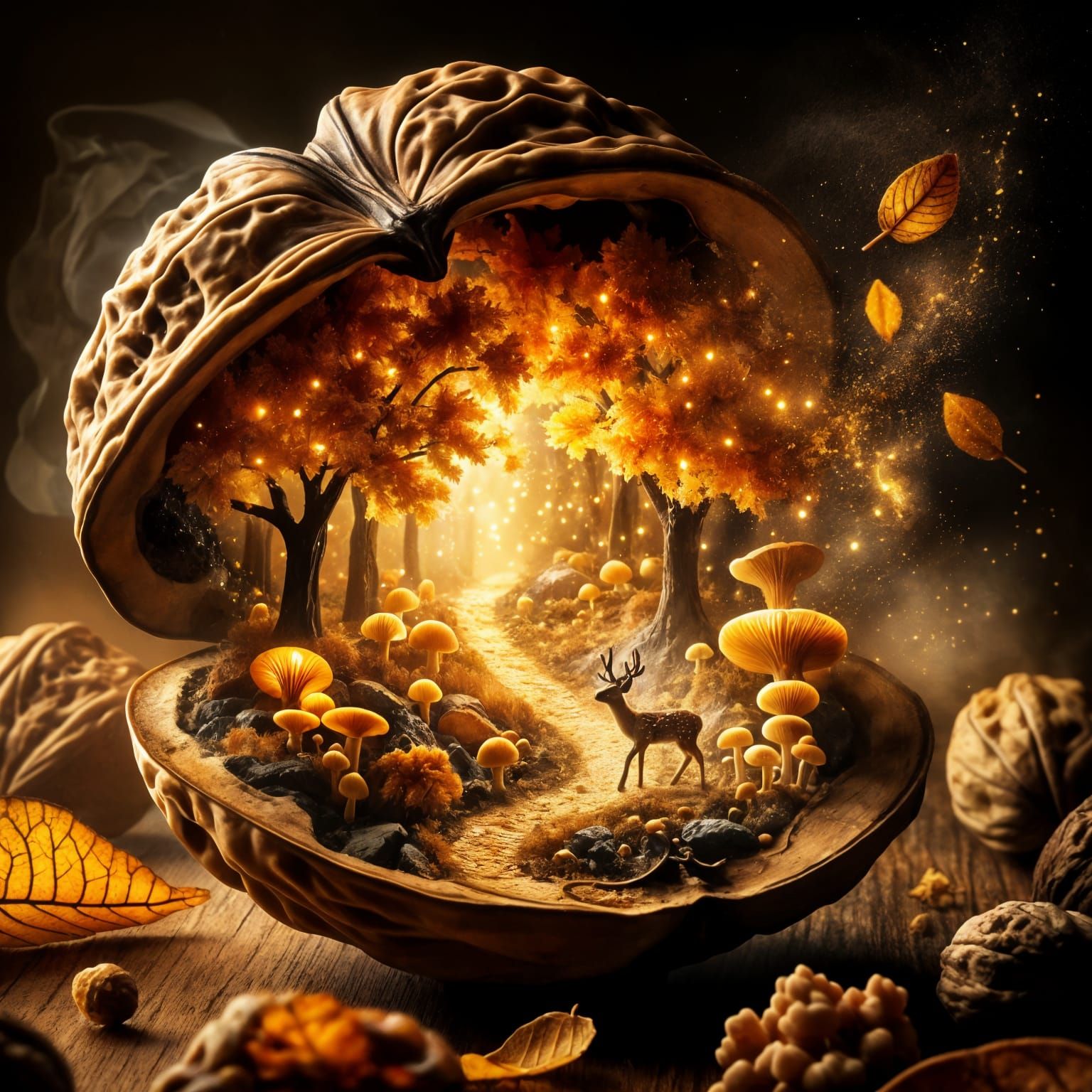 Autumnal Scene in Wallnut Shell