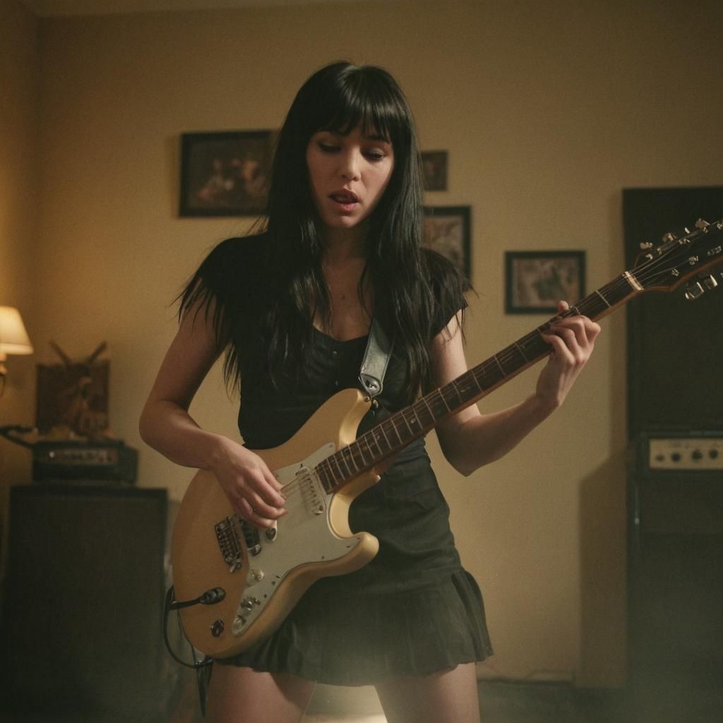 Woman with Guitar in Moody Cinematic Lighting