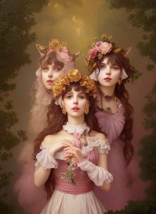 Wolves in Pink Dresses, Hyperdetailed Animal Portrait