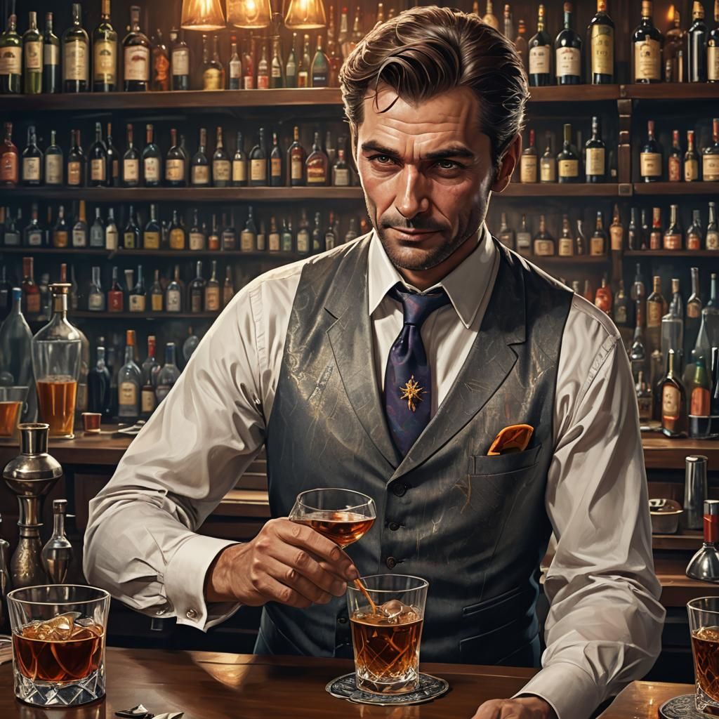 Classy Barman with a Manipulative Look, Digital Art