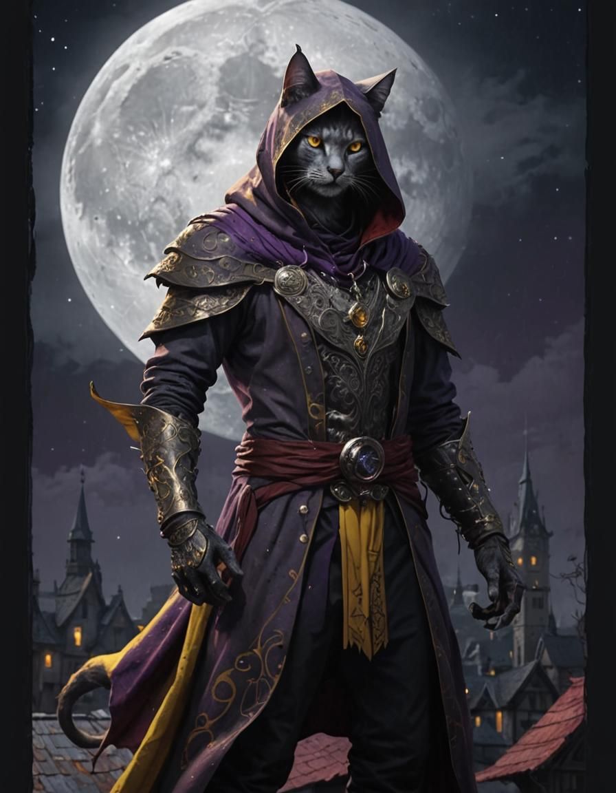 Tabaxi Rogue Under Moonlit Sky: Alcohol Ink Art