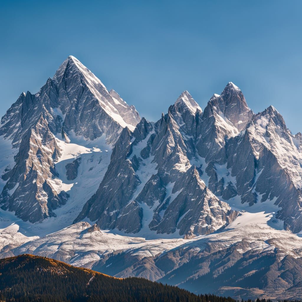 Majestic Snow-Capped Mountains Under Clear Blue Sky