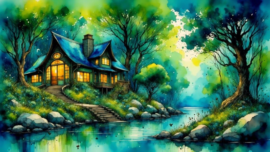 Otherworldly Cabin in Alien Jungle, Surrealist Style