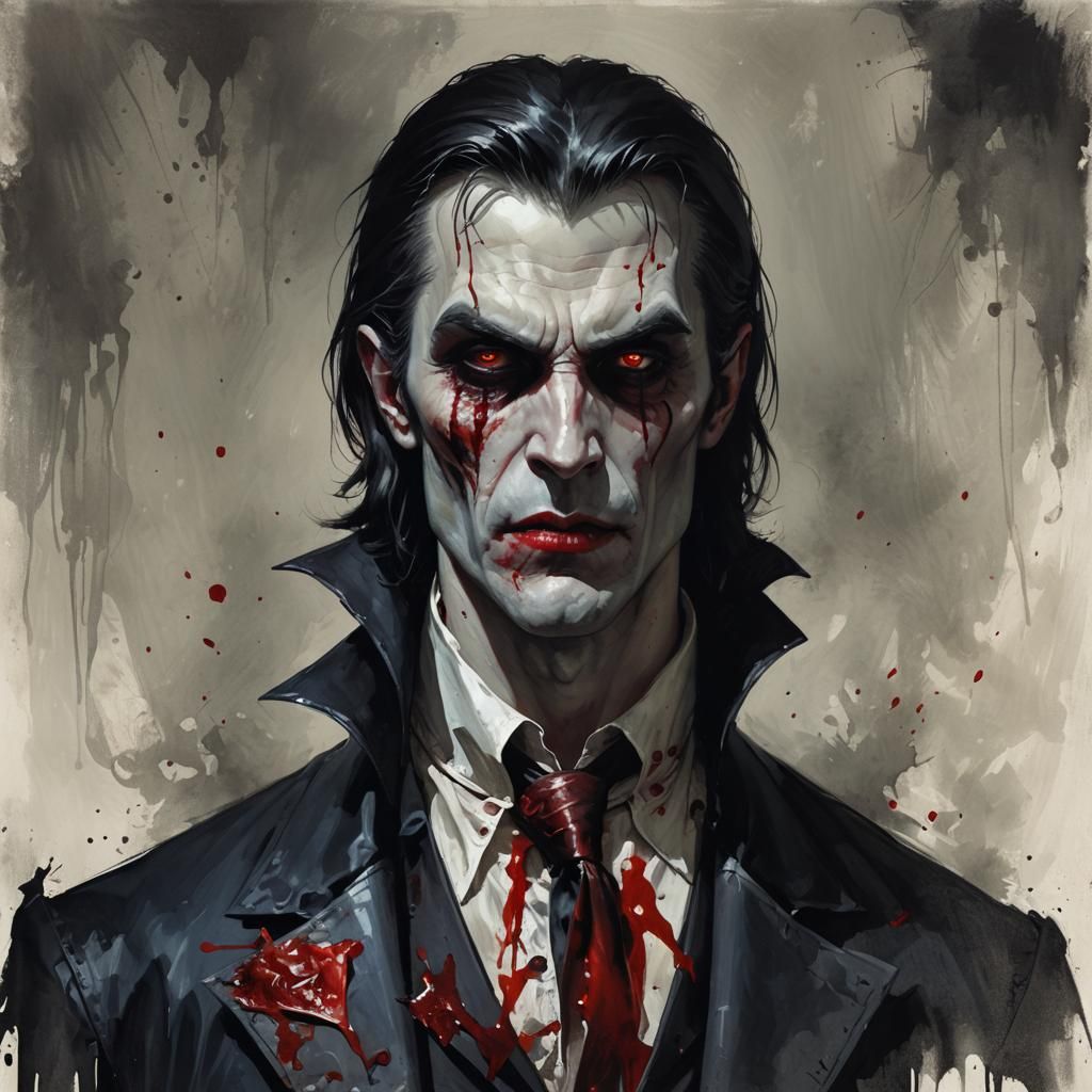 Sinister Handsome Vampire Portrait in Digital Painting Style