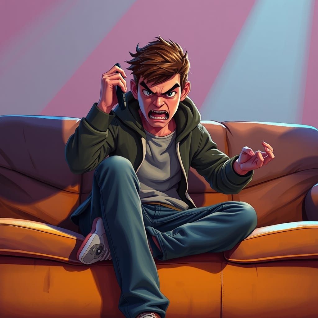 Angry Teenager Expresses Frustration on Phone in Futuristic ...