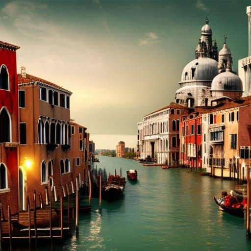 Medieval Venice Tudor City with Canal and Bridge