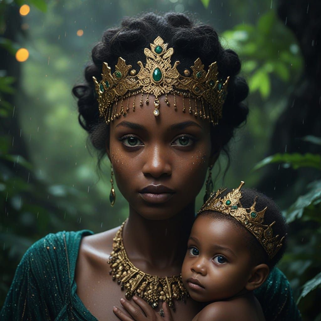 Surreal Portrait of a Black African Mother and Child in an A...