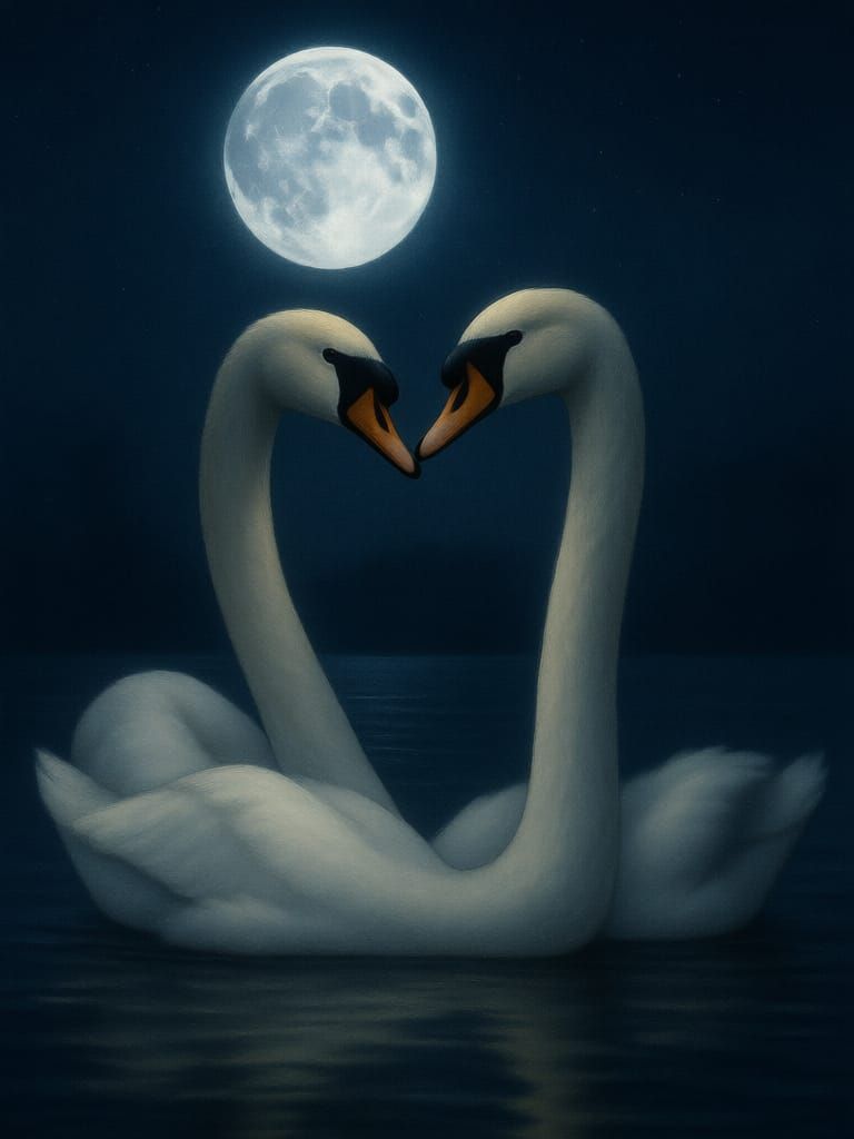 Two Swans Form Uterus Shape on Serene Lake