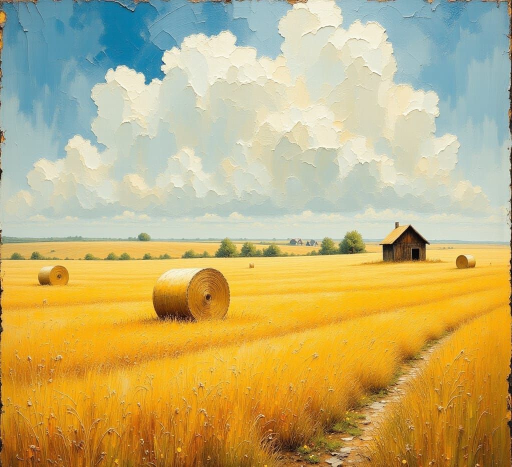 Kansas Wheat Farm in Impasto Style