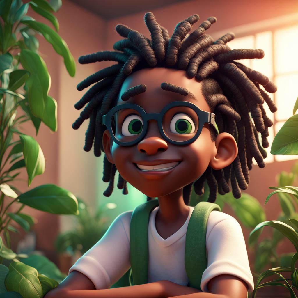 Cute Black Boy with Locs in Pixar-Style 3D Rendering