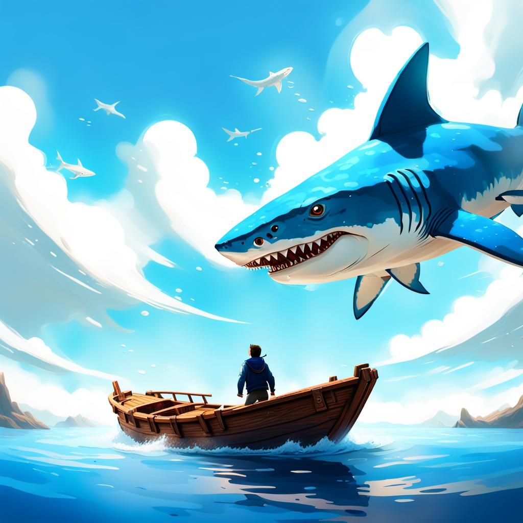 Shark Attack on a Boat: Fantasy Concept Art