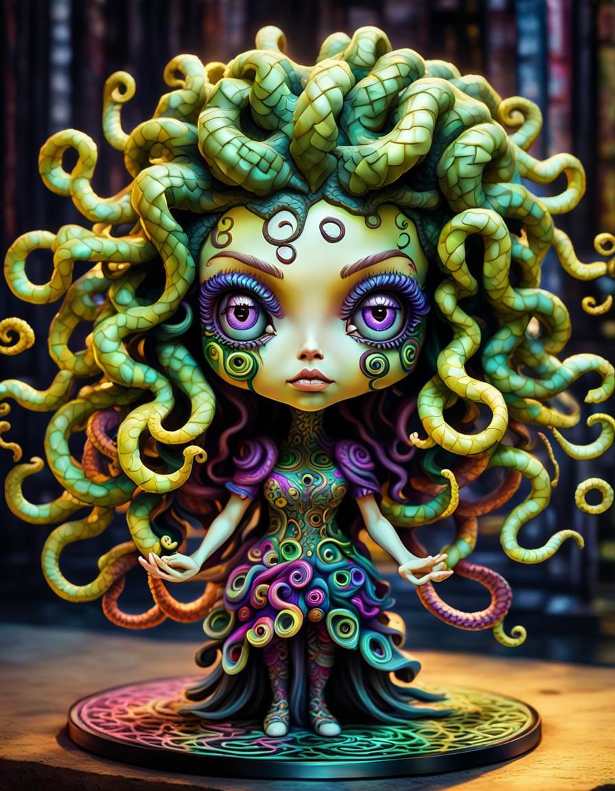 Psychedelic Chibi Medusa Bobblehead in Digital Art