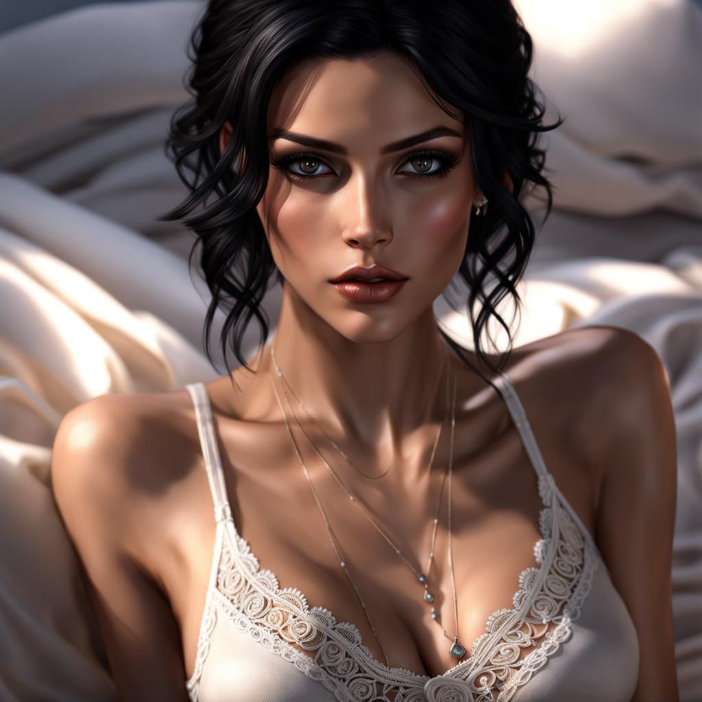 Hyperreal Portrait of a Black-Haired Beauty